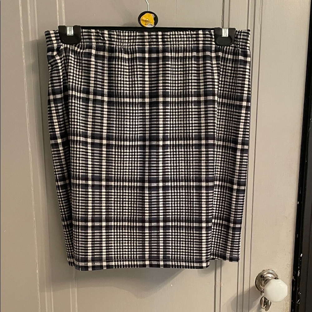 Classic Blue, Black and White Plaid Skirt